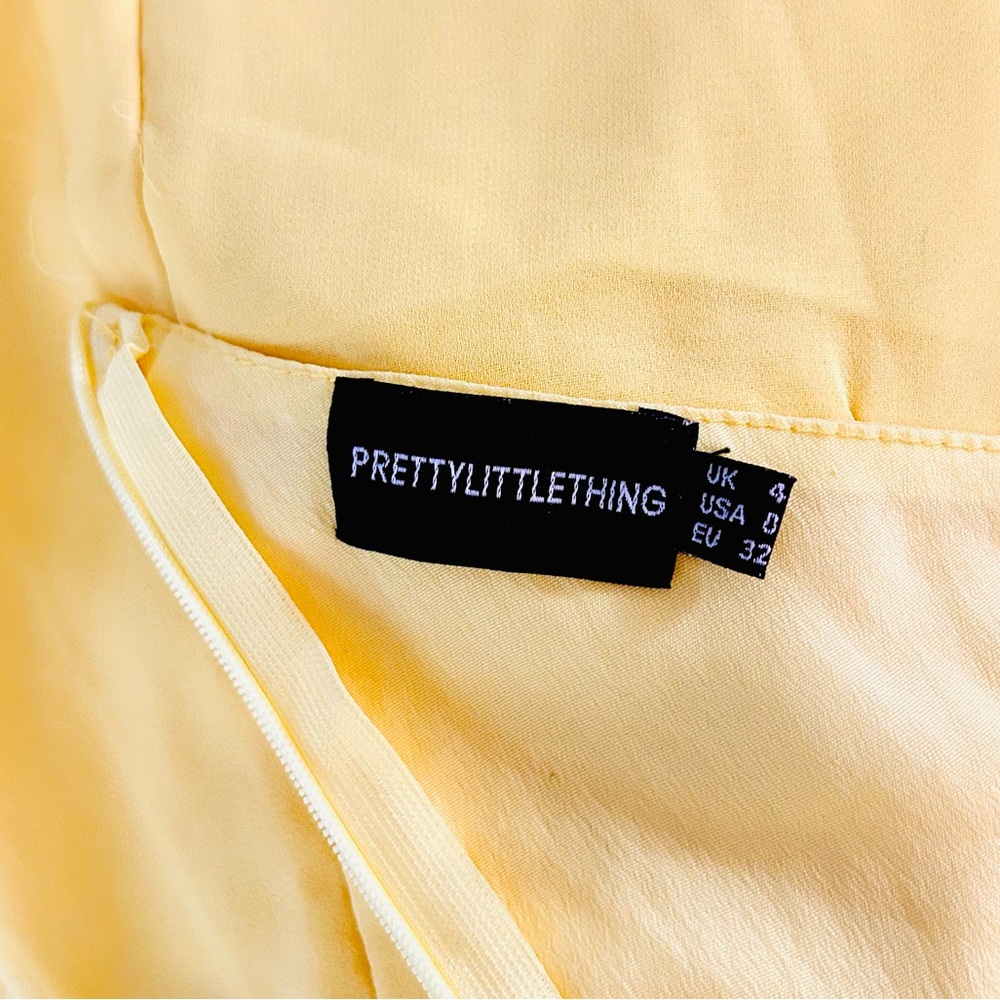 “PrettyLittleThing” Yellow One-Shoulder Knot Mini Dress - Picture 17 of 17
